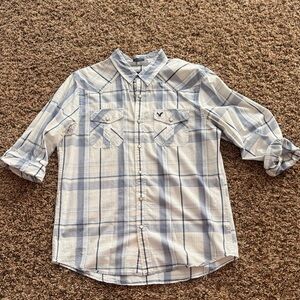American Eagle Outfitters Light Blue Plaid Shirt